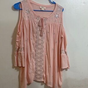 Style & Co. Pink Embroidered Blouse